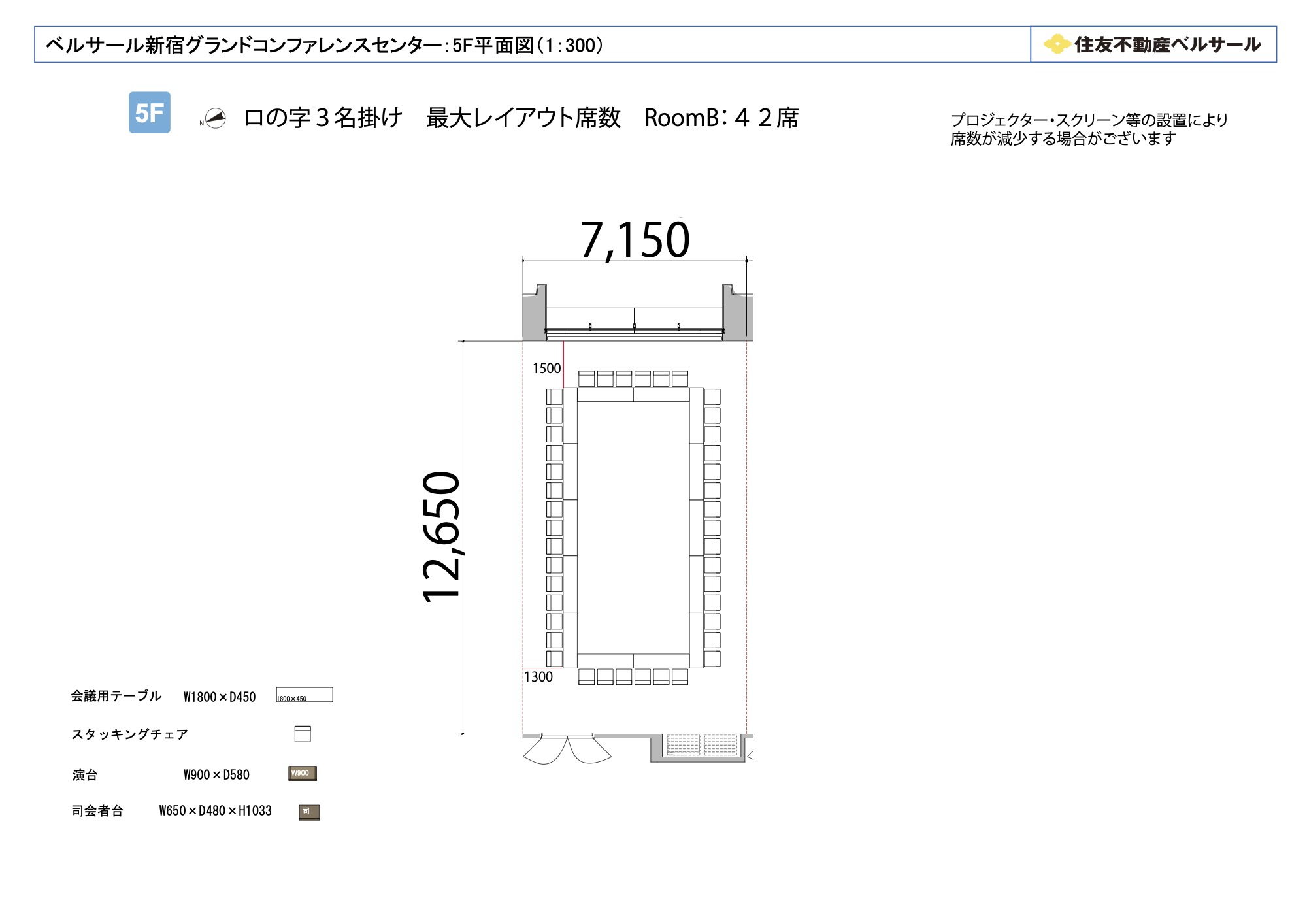 ロの字型 42席