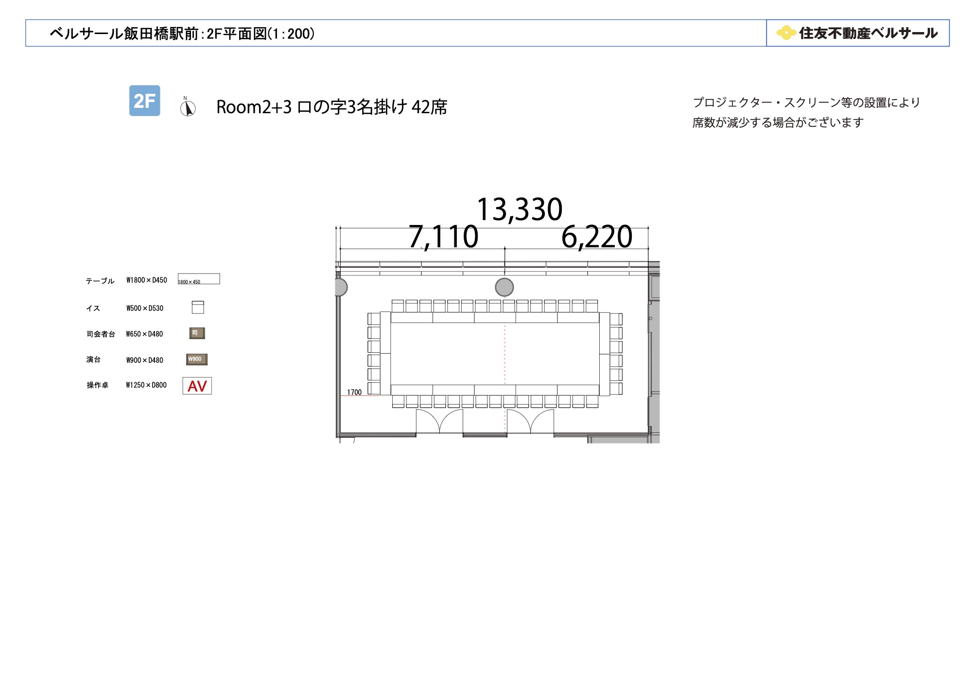 ロの字型 42席