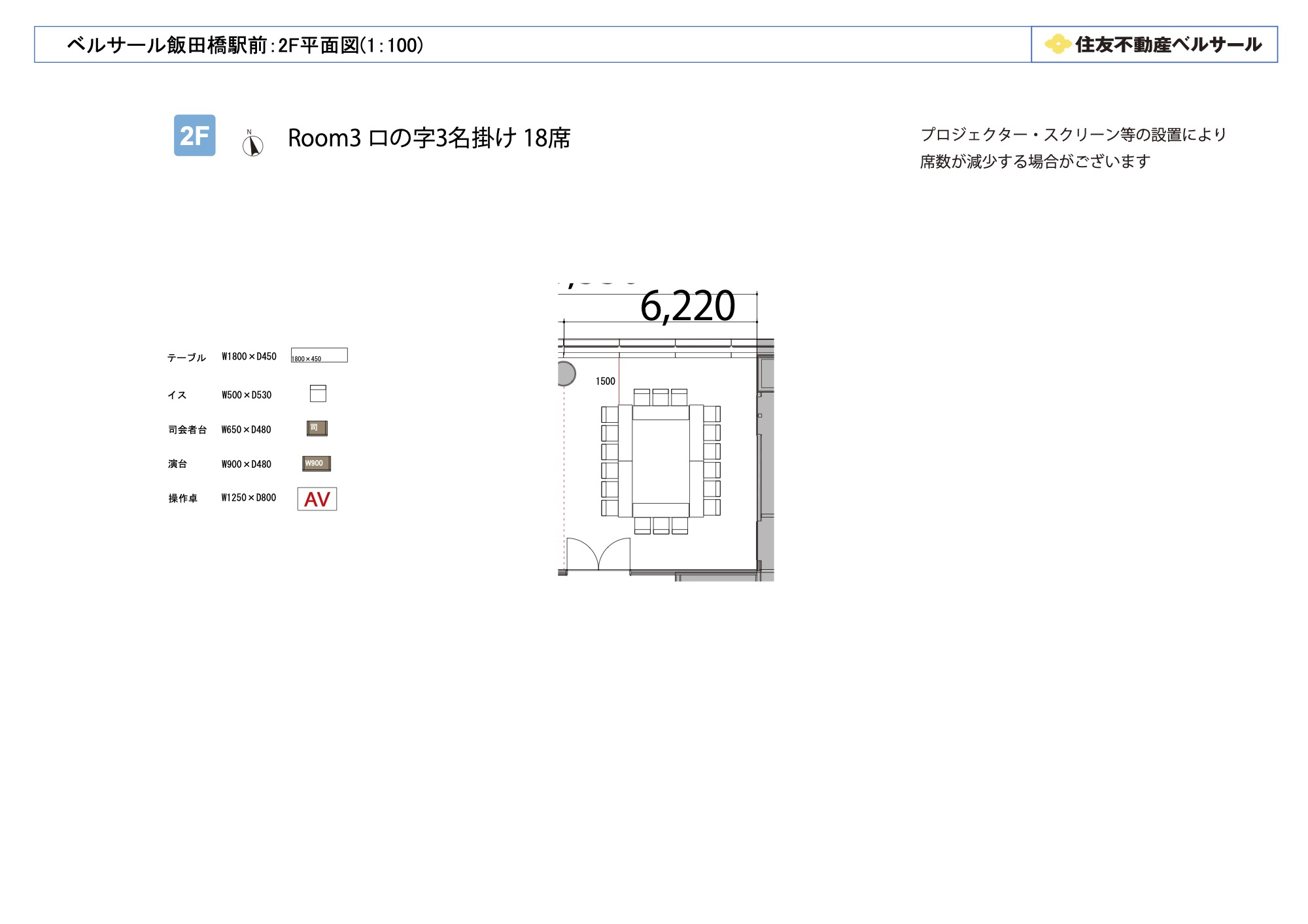 ロの字型 18席