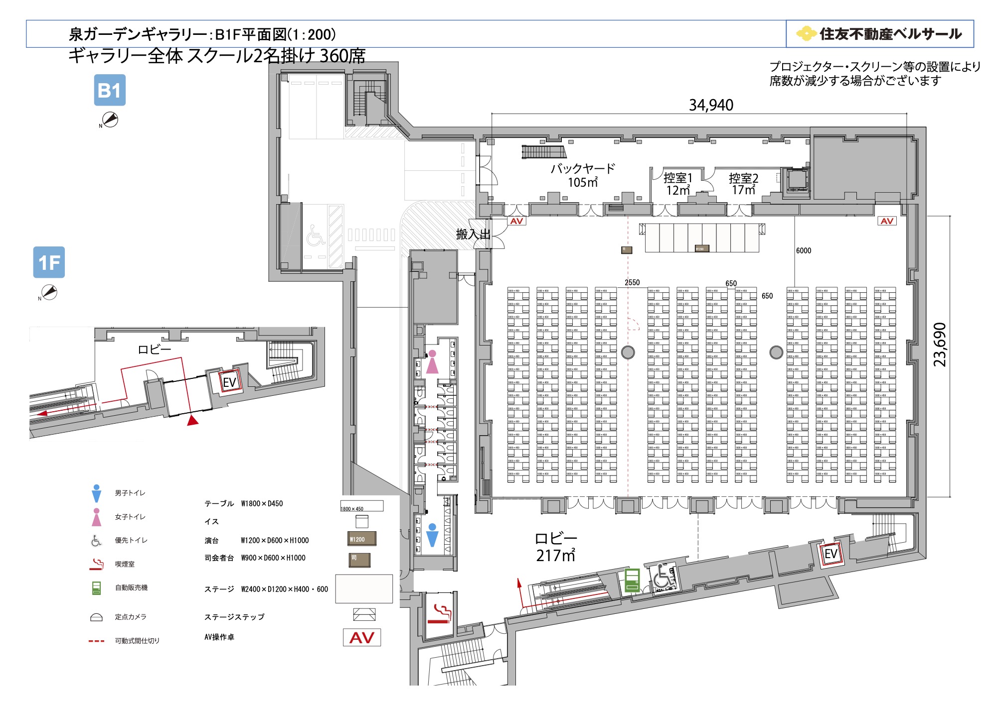 スクール2名掛け 360席