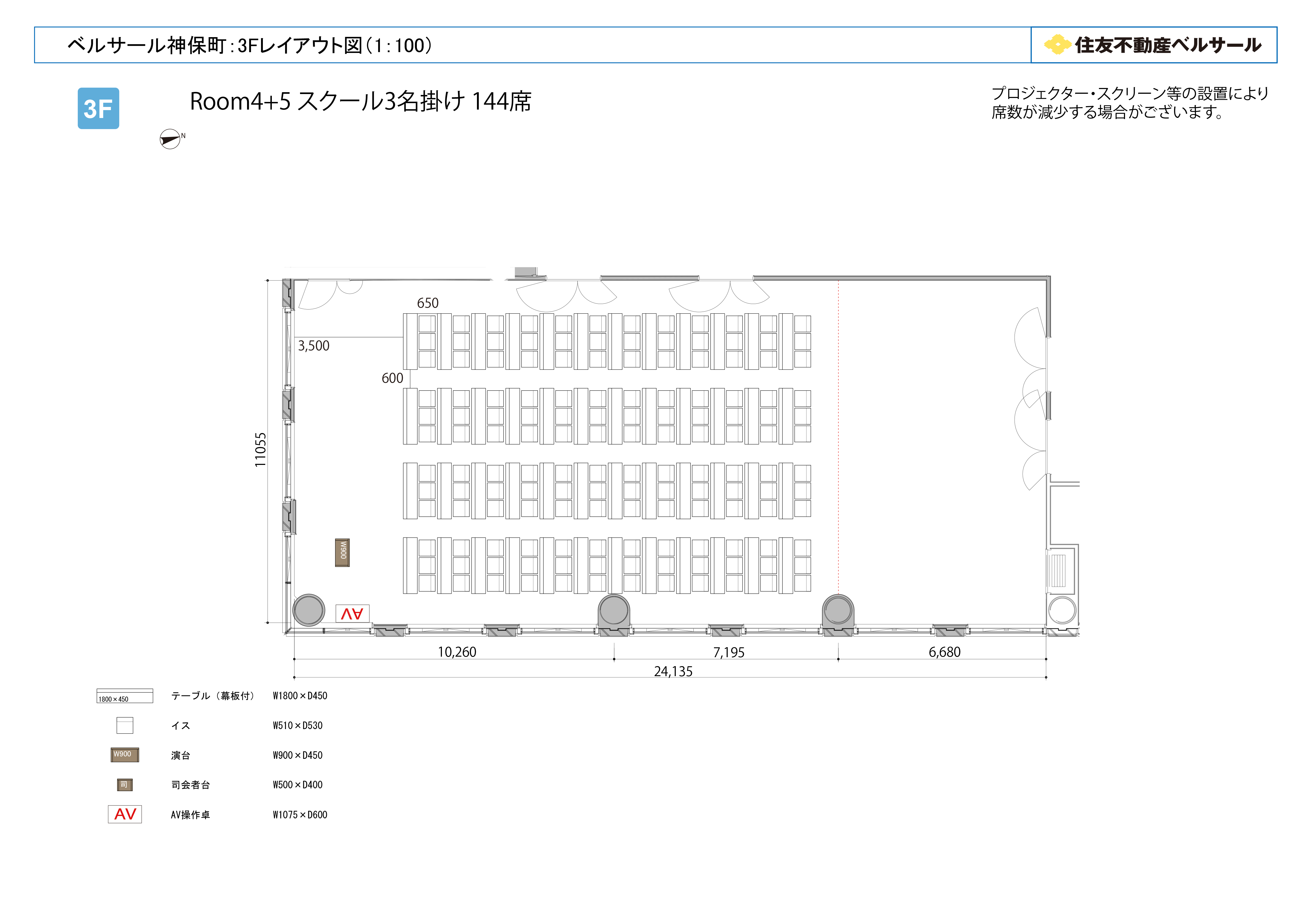 スクール3名掛け 144席