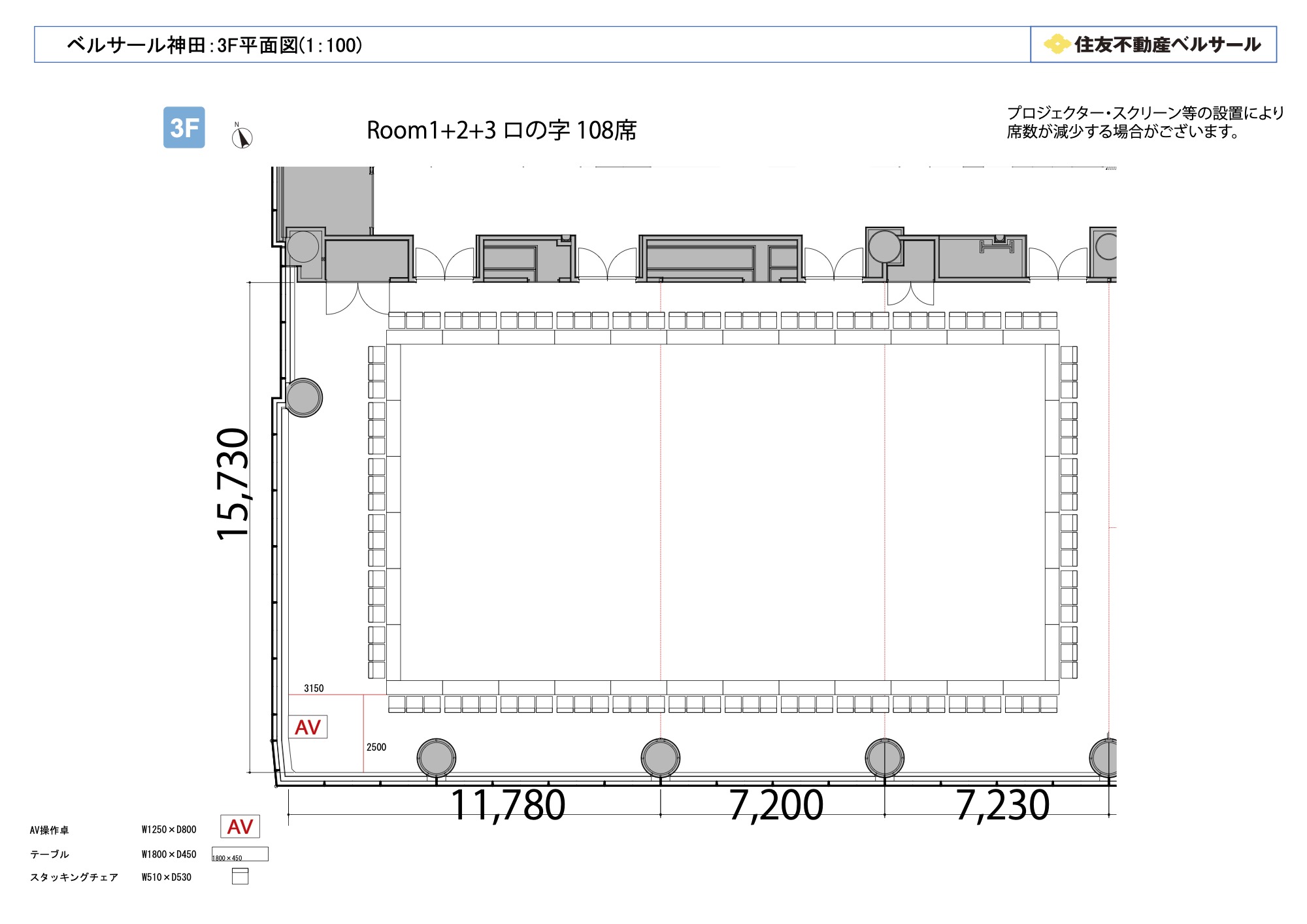 ロの字型 108席