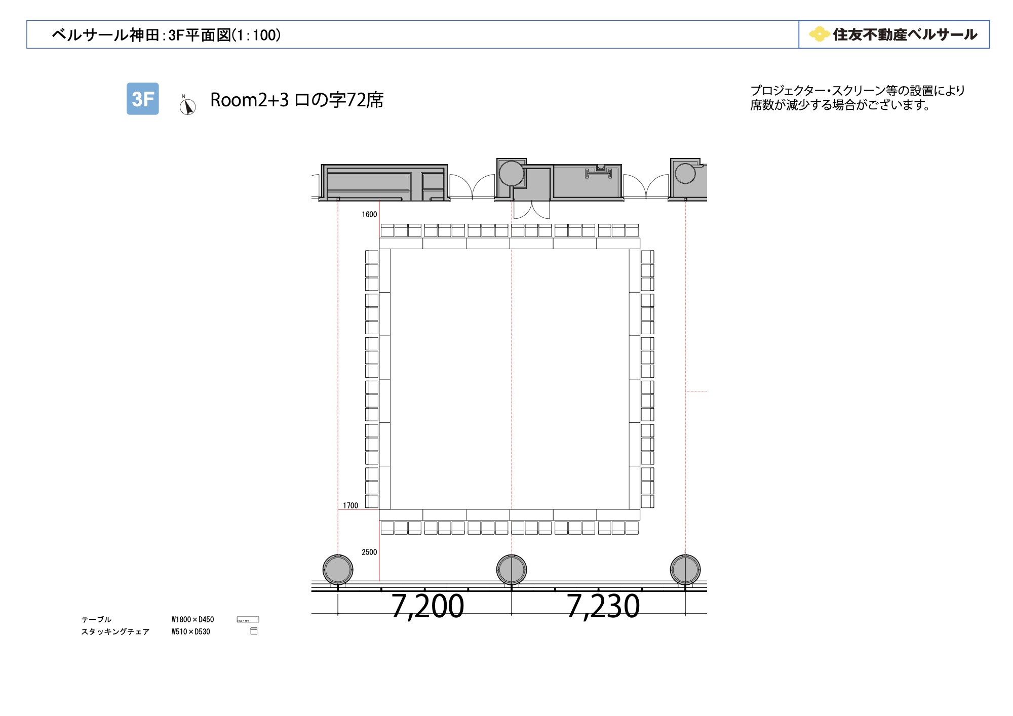 ロの字型 72席