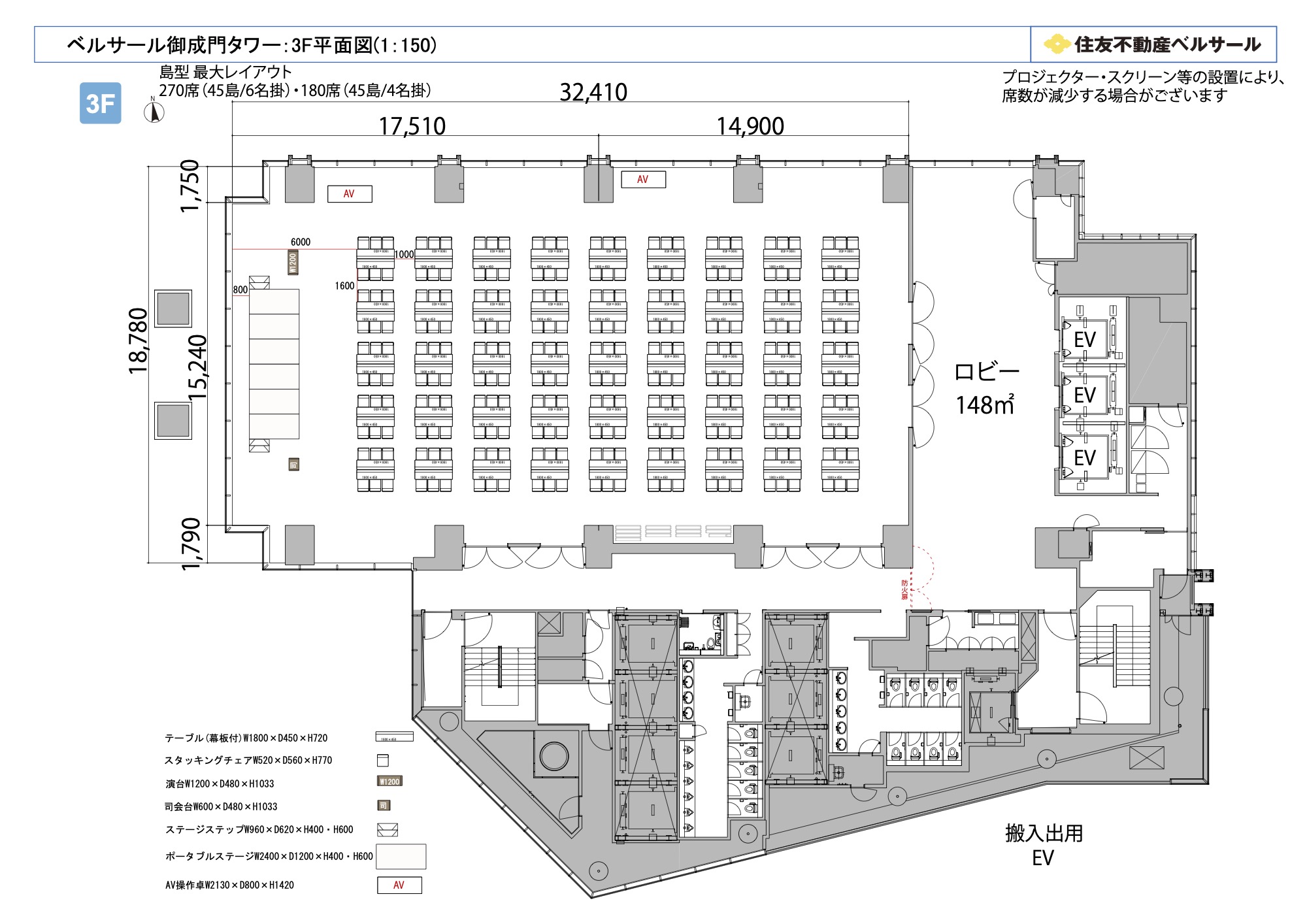 島型 270席(45島)