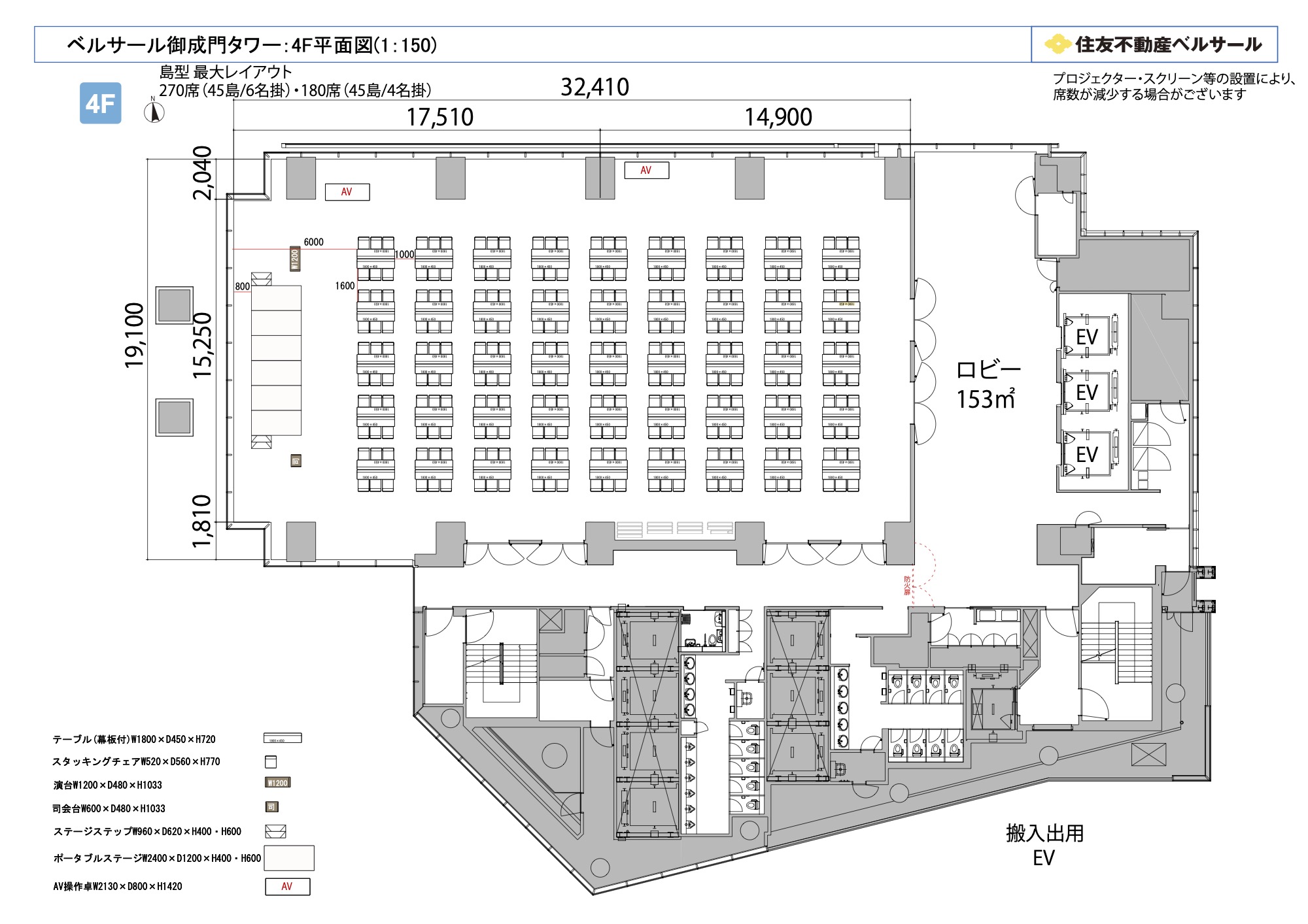 島型 270席(45島)