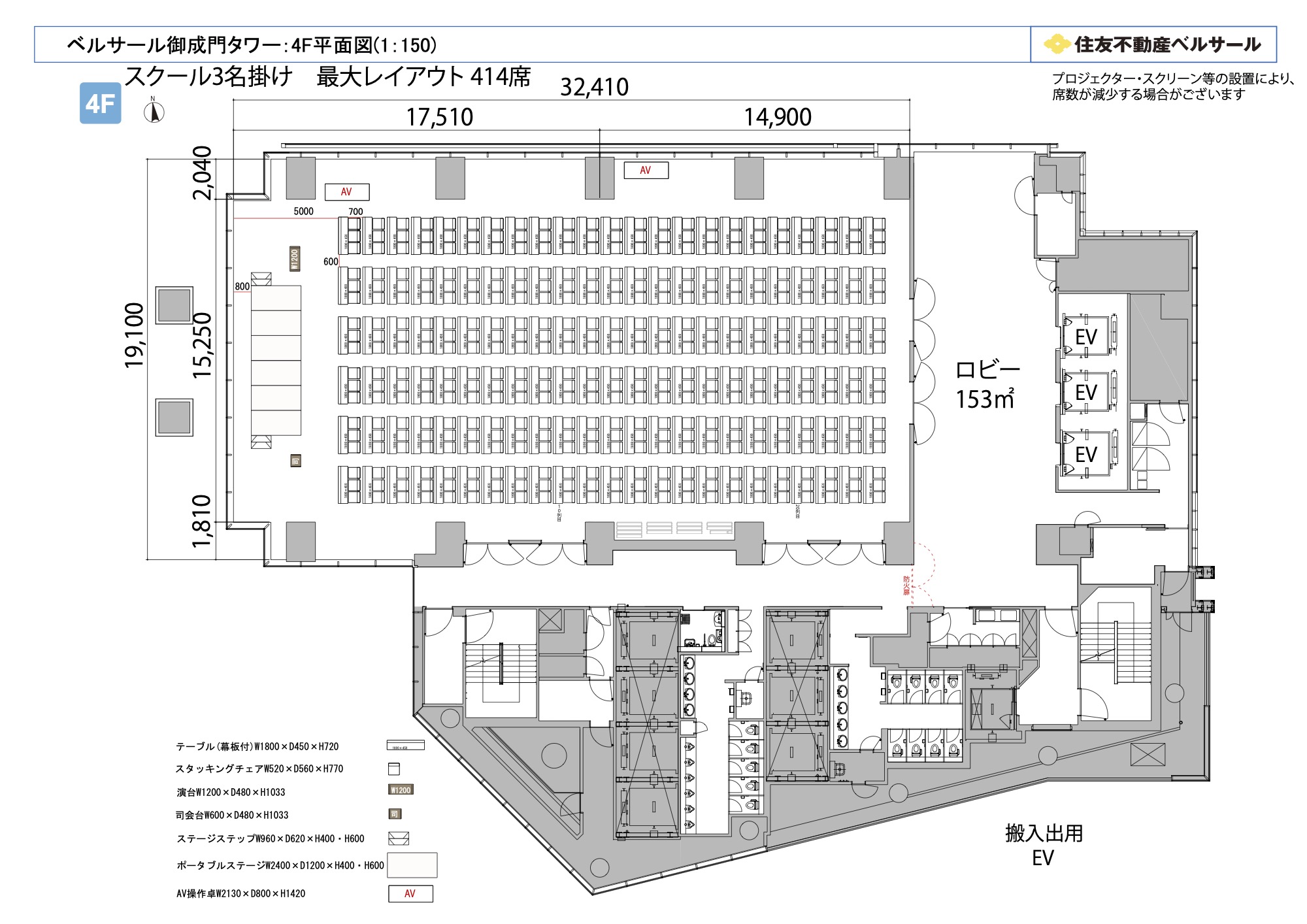 スクール3名掛け 414席