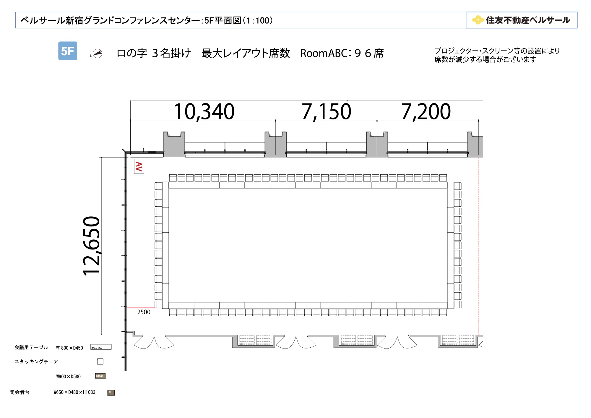 ロの字型 96席