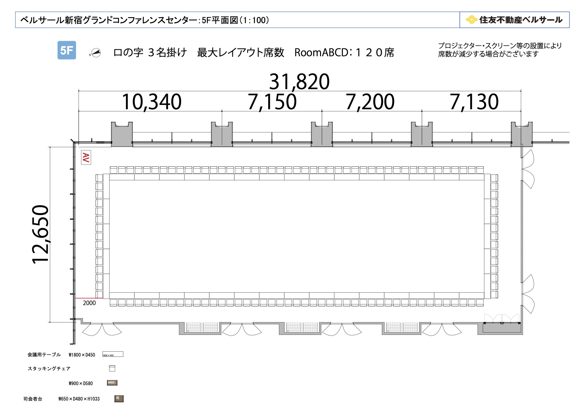 ロの字型 120席