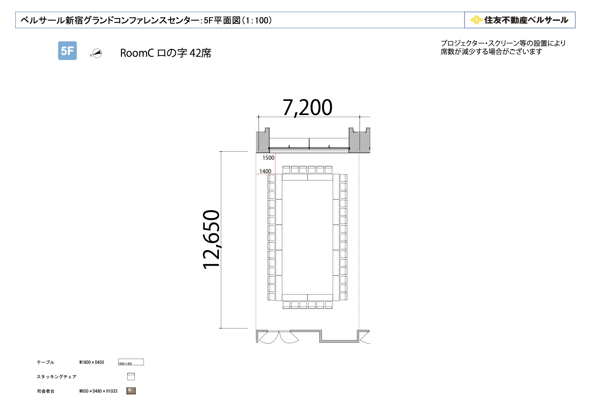 ロの字型 42席