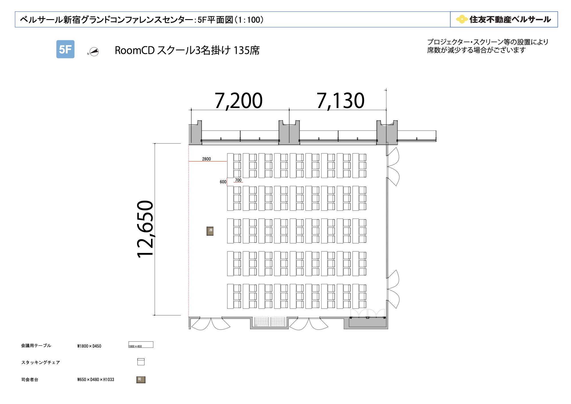 スクール3名掛け 135席