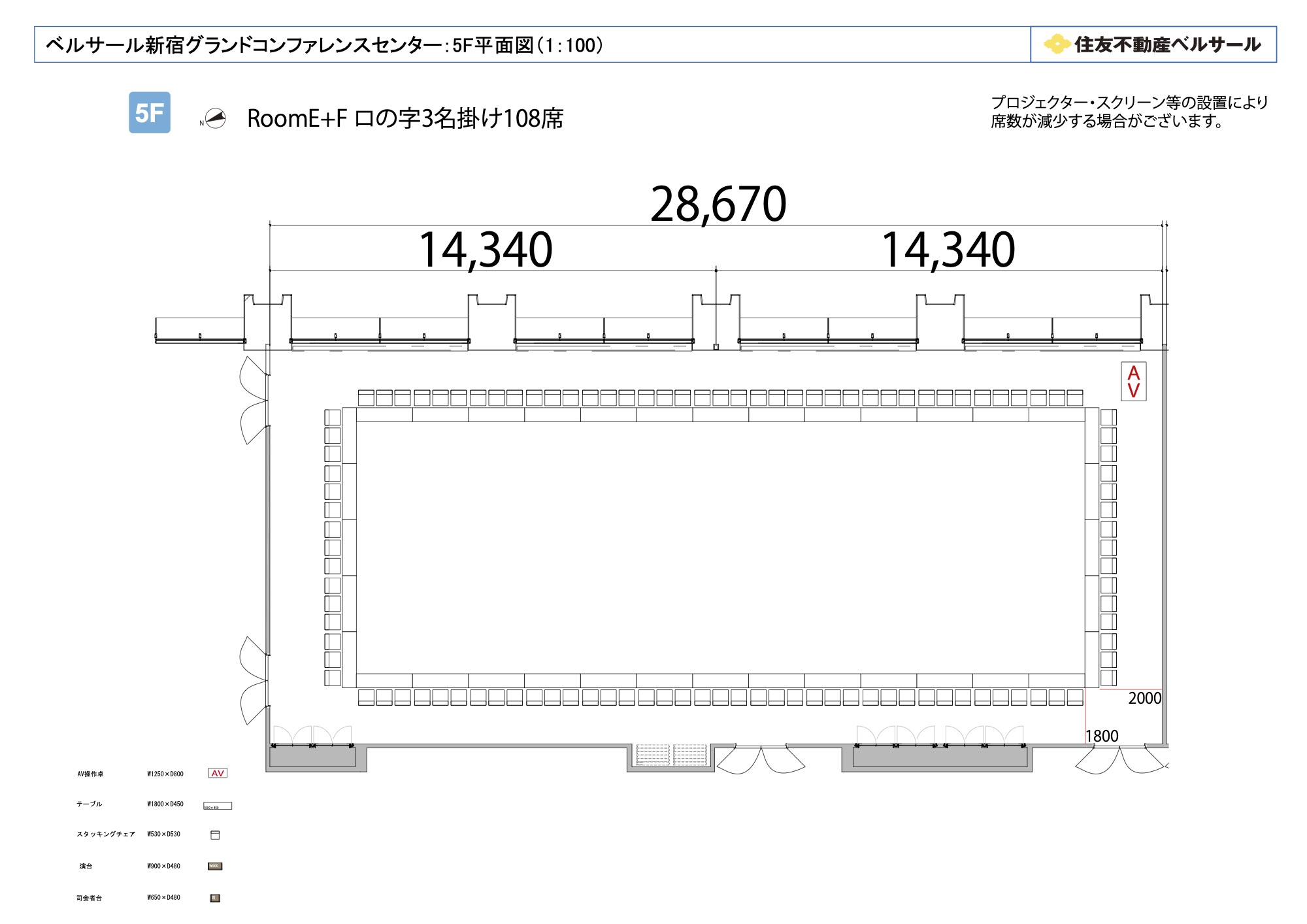 ロの字型 108席