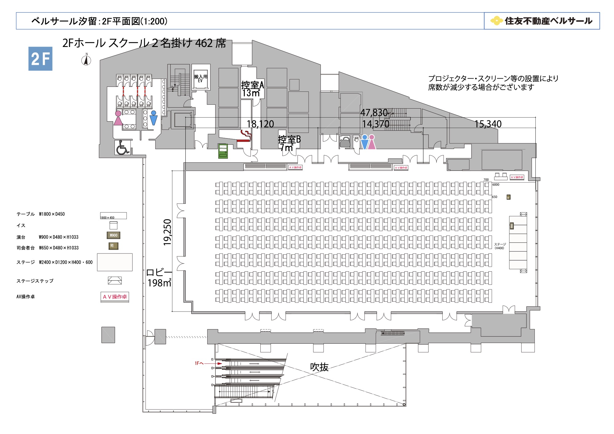 スクール2名掛け 462席