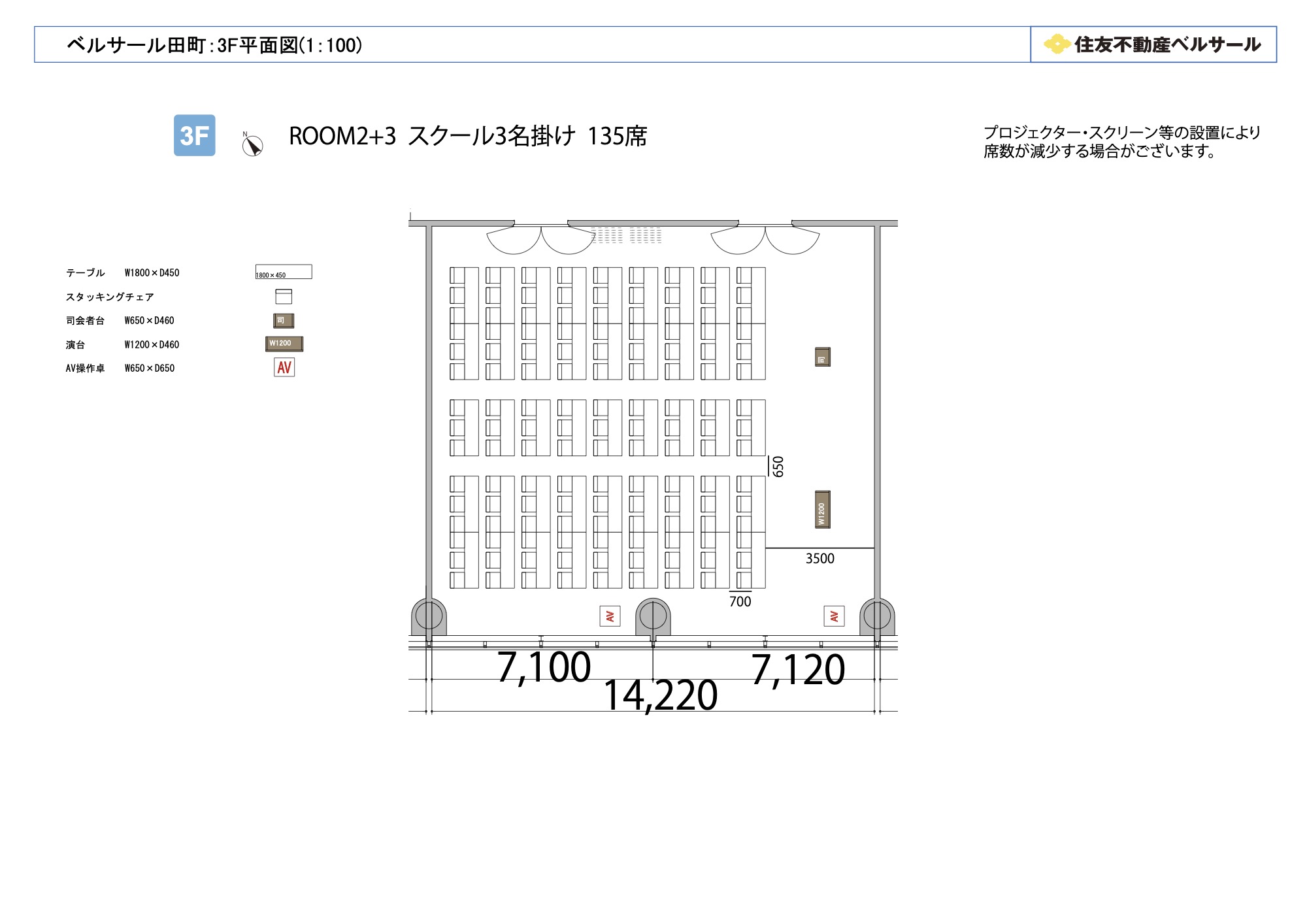 スクール3名掛け 135席