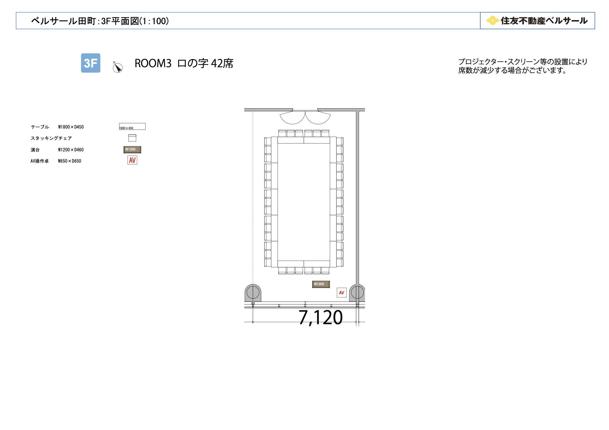 ロの字型 42席