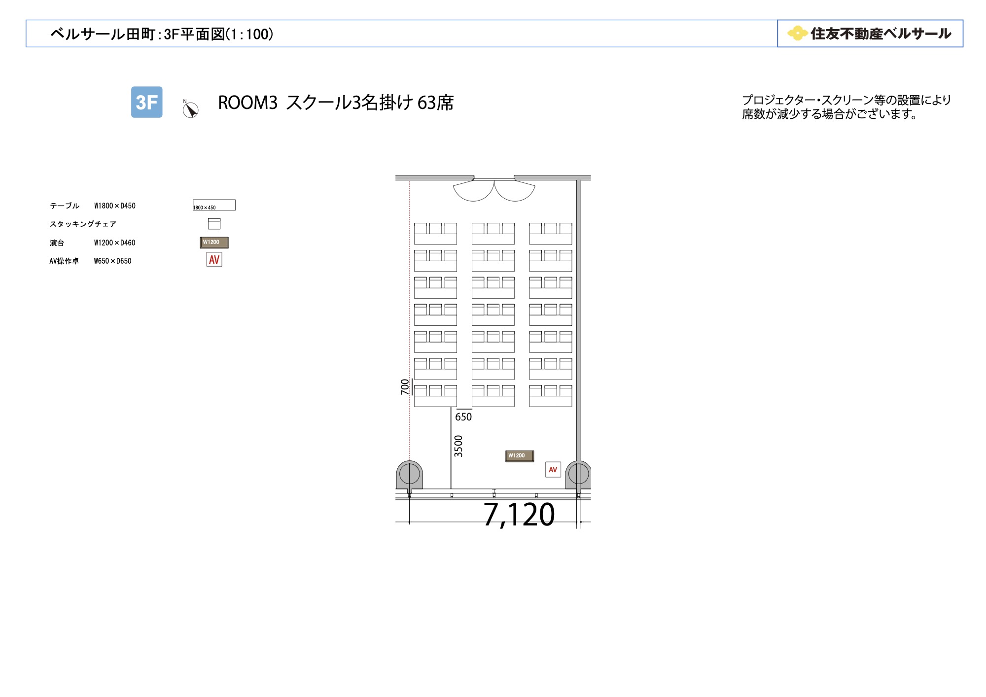 スクール3名掛け 63席