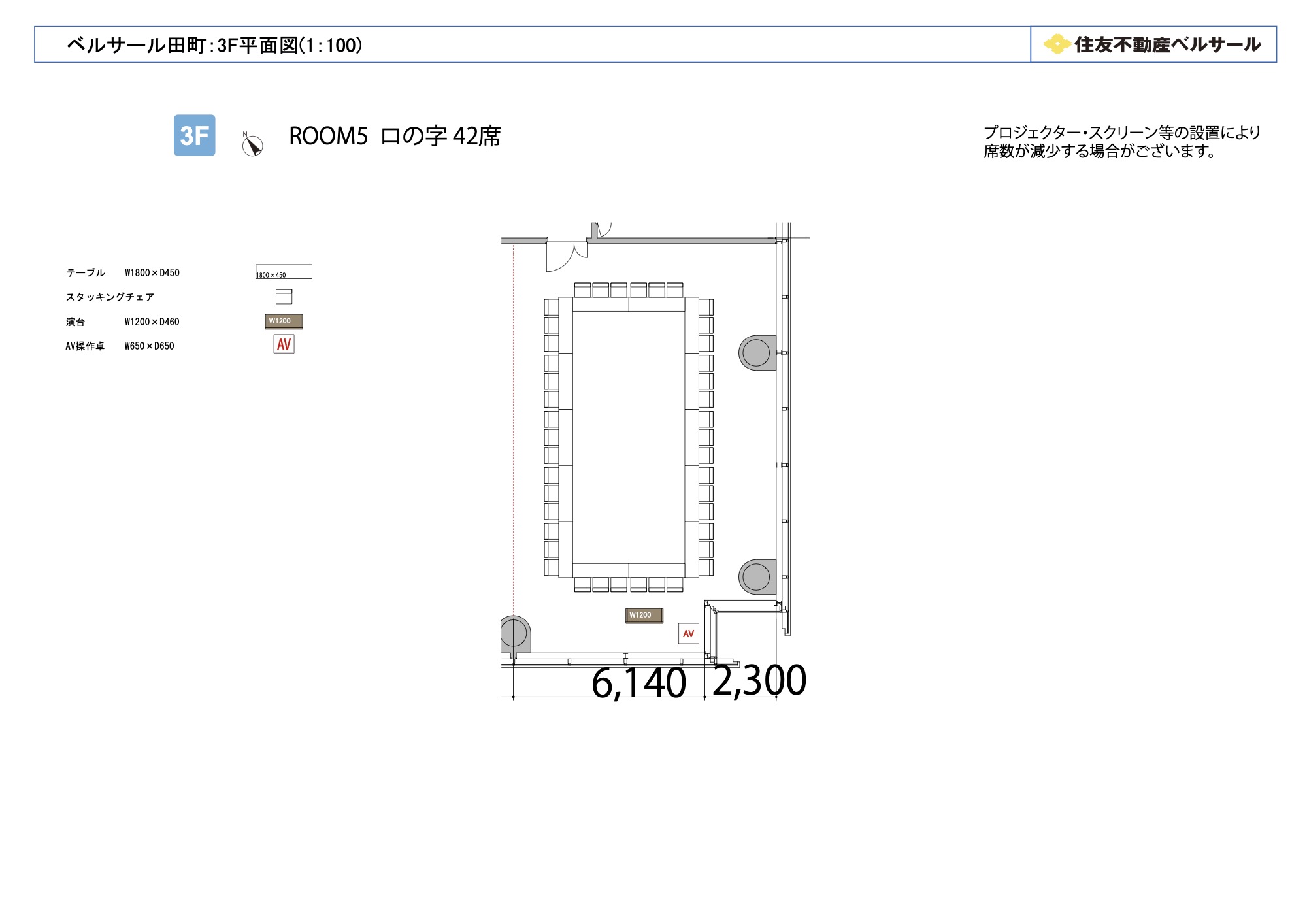 ロの字型 42席