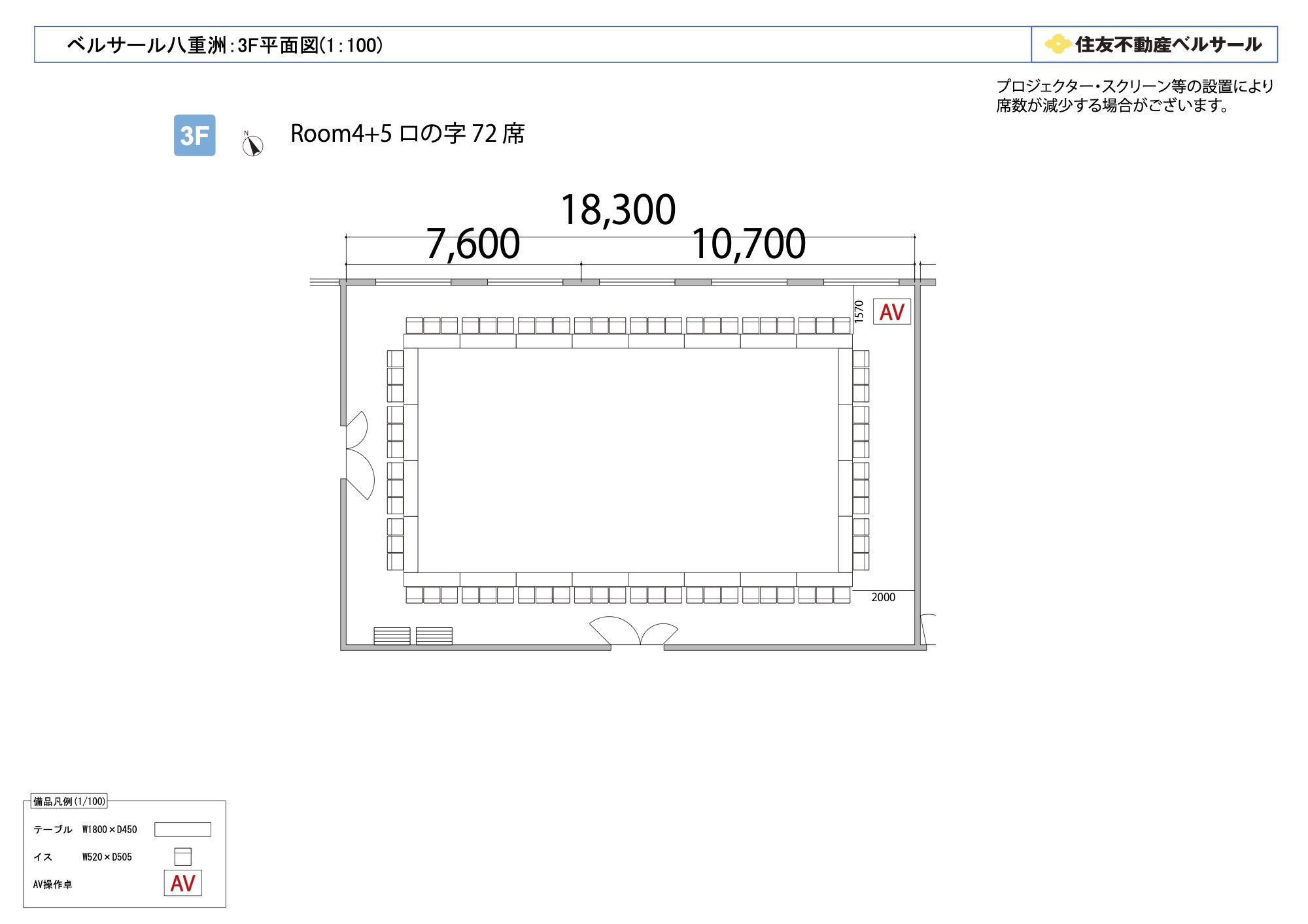 ロの字型 72席