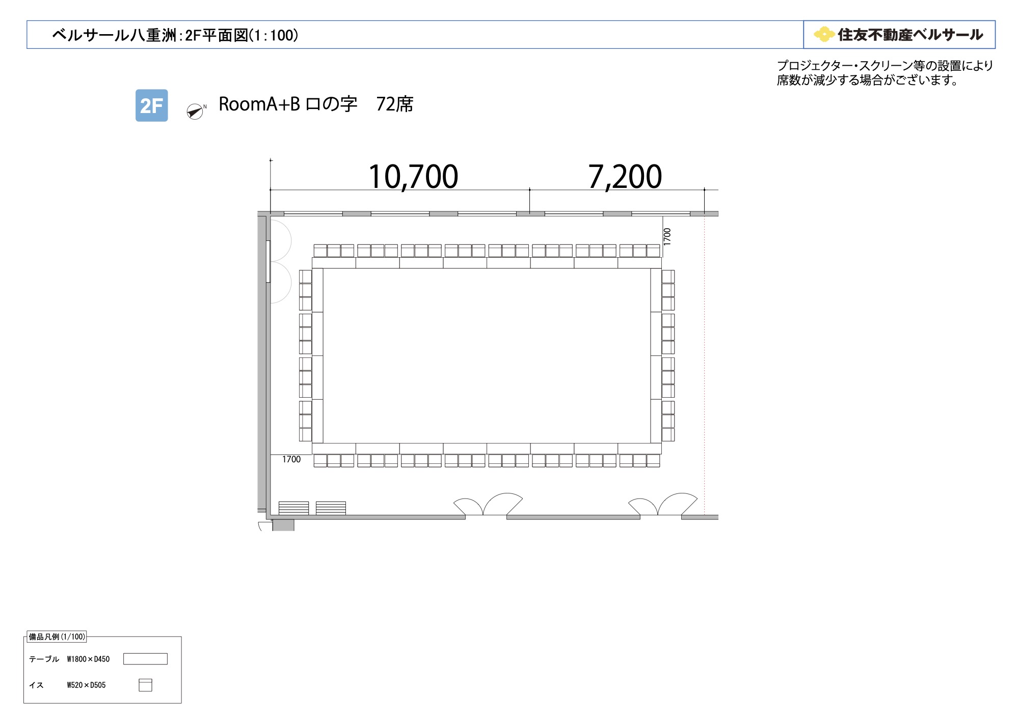 ロの字型 72席