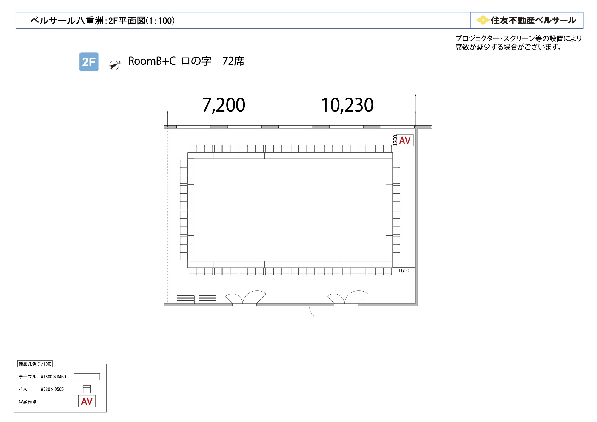 ロの字型 72席