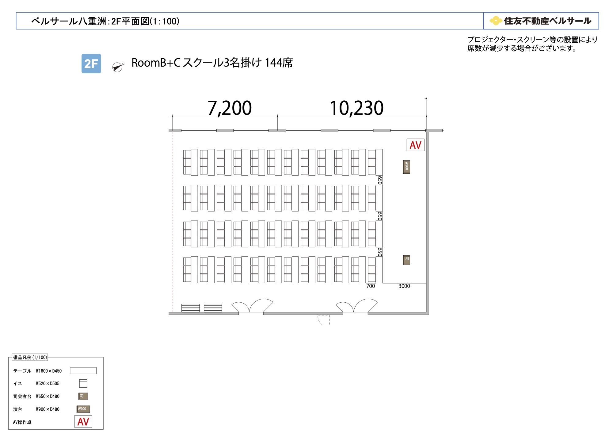 スクール3名掛け 144席